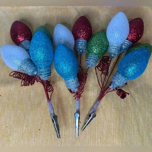 Set of 3 Christmas glittered faux bulbs centerpiece or ornament decor with clips